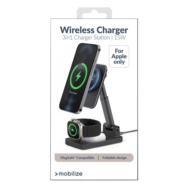 Mobilize 3in1 Charger Station MagSafe Compatible 15W Black - Simple kopen bij Microforce | Apple - specialist & refurbished expert | Gratis afhalen in Gentbrugge, Antwerpen & Oudenaarde of snelle levering in België!