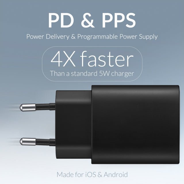Mobilize Wall Charger USB - C + USB - A 25W with PD/PPS Black - Simple kopen bij Microforce | Apple - specialist & refurbished expert | Gratis afhalen in Gentbrugge, Antwerpen & Oudenaarde of snelle levering in België!