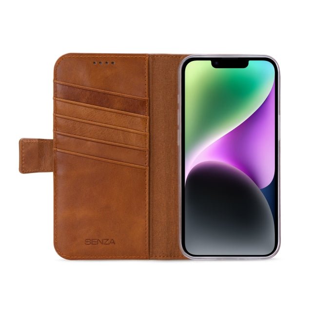 Senza Desire Leather Wallet iPhone 14 Burned Cognac - Simple kopen bij Microforce | Apple - specialist & refurbished expert | Gratis afhalen in Gentbrugge, Antwerpen & Oudenaarde of snelle levering in België!