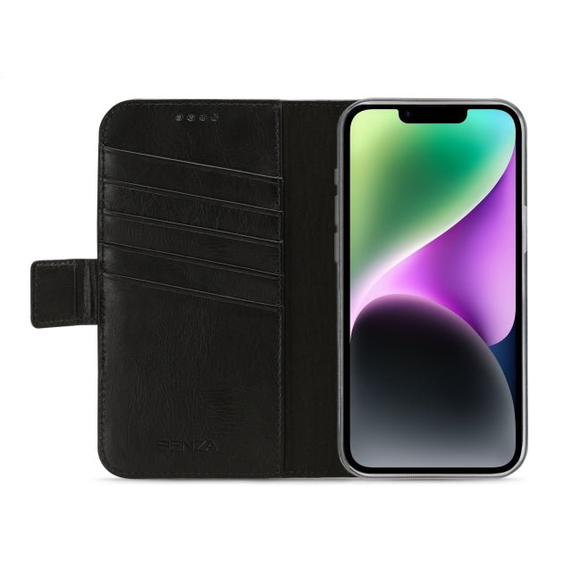 Senza Desire Leather Wallet iPhone 14 Deep Black - Simple kopen bij Microforce | Apple - specialist & refurbished expert | Gratis afhalen in Gentbrugge, Antwerpen & Oudenaarde of snelle levering in België!