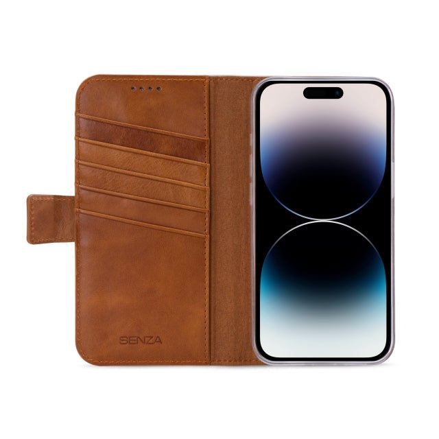 Senza Desire Leather Wallet iPhone 14 Pro Burned Cognac - Simple kopen bij Microforce | Apple - specialist & refurbished expert | Gratis afhalen in Gentbrugge, Antwerpen & Oudenaarde of snelle levering in België!