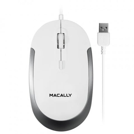 MACALLY USB optical quiet click mouse - White/Silver