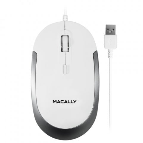 MACALLY Souris optique silencieuse USB - Blanc/Argent