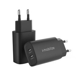 Mobilize Wall Charger 2x USB - C GaN 45W with PD/PPS Black - Simple kopen bij Microforce | Apple - specialist & refurbished expert | Gratis afhalen in Gentbrugge, Antwerpen & Oudenaarde of snelle levering in België!