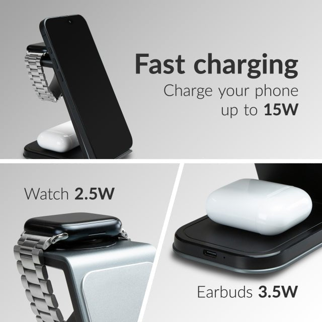 Mobilize 3in1 Aluminium Wireless Charger Station 15W USB - C