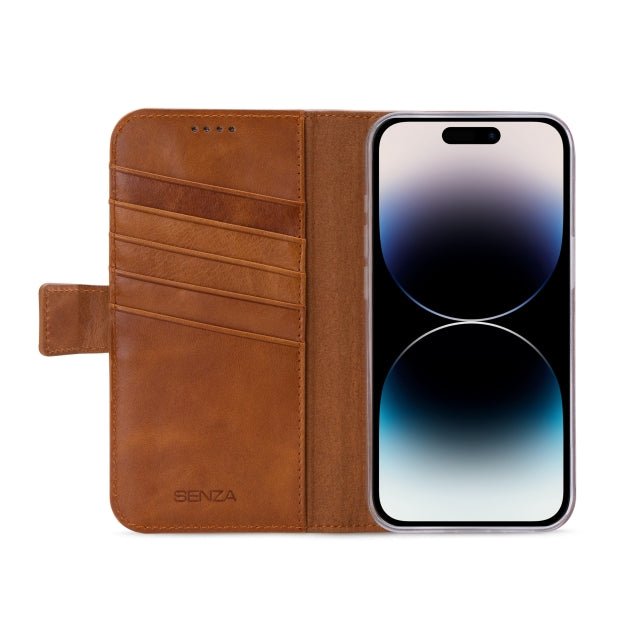 Senza Desire Leather Wallet iPhone 14 Pro Burned Cognac