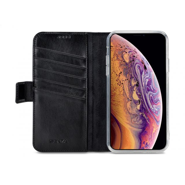 Portefeuille en cuir pur Senza Apple iPhone X/Xs Noir profond